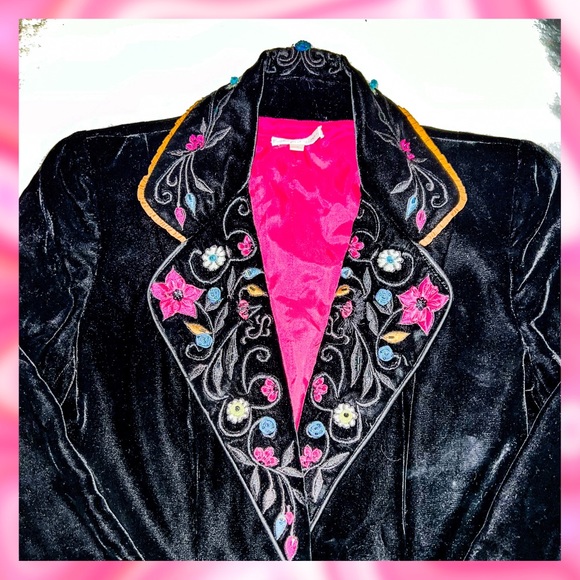 Vintage Floral Velvet Blazer ⚡️ Kathryn Dianos ⚡️ Size 4 ⚡️ 90s Vintage Designer - Picture 2 of 7